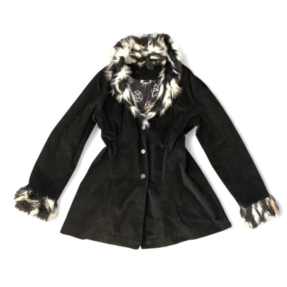 The Grave Girls Y2K Black Corduroy Velvet Faux Fur Collar Jacket 2XL